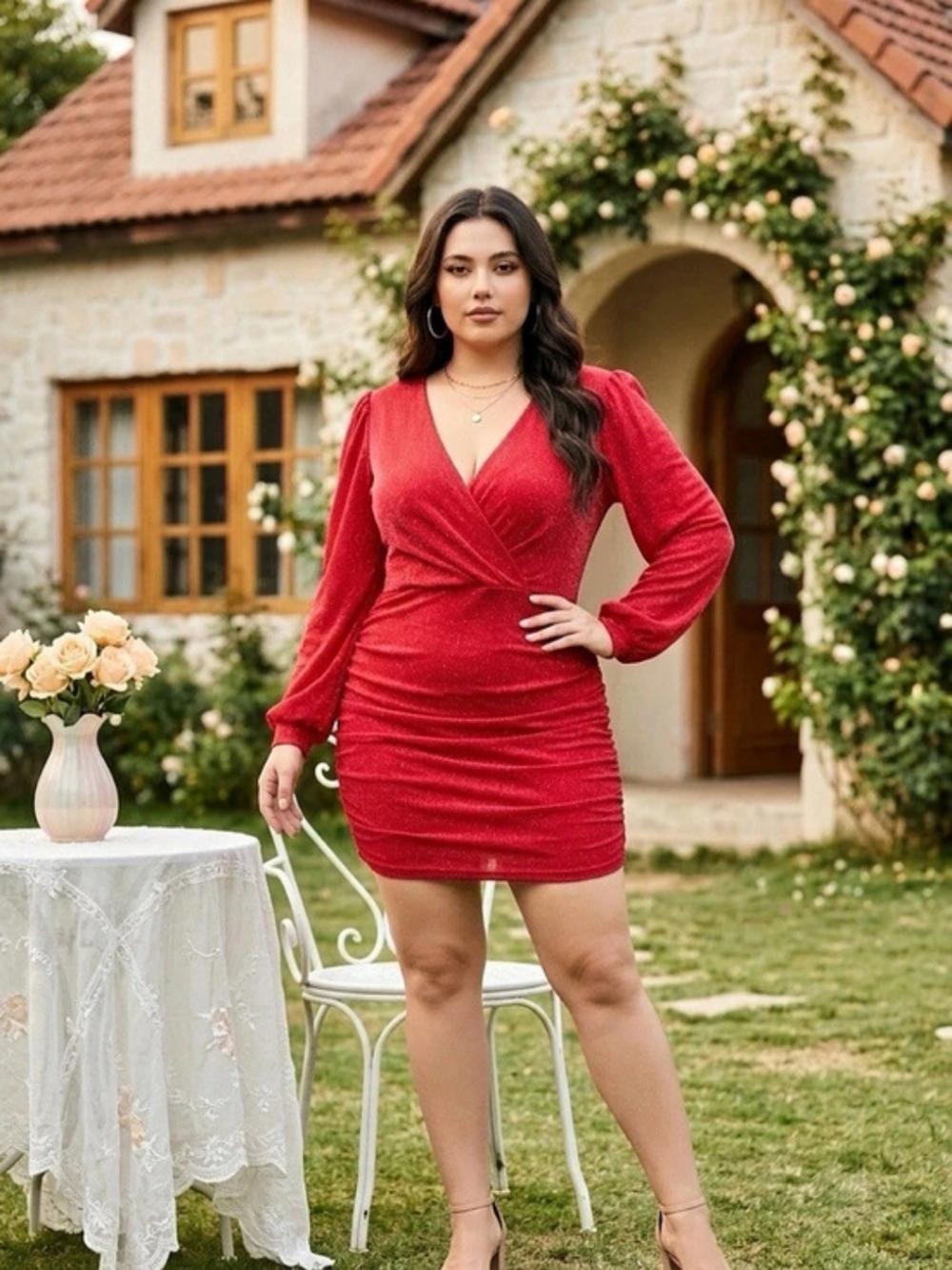 SHEIN CURVE Ruched Mini Dress in Red Size XL NWT